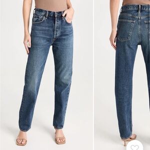 AGOLDE High-Rise Straight Leg Jeans in Medium Blue Wash